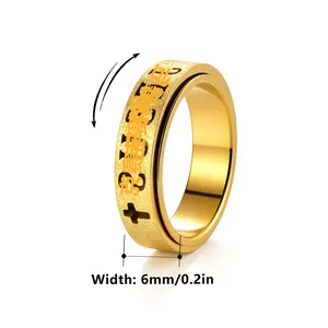 Gold-plated spinner ring for women, 6mm wide stainless steel stress relief band