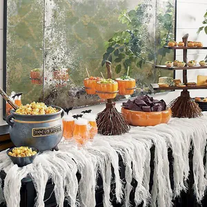 Halloween resin pumpkin bowl and broomstick snack stand set with Hocus Pocus decor