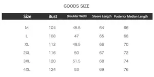 Größentabellen-Detail für Herren-Motorradlederjacke von M bis 4XL in Zentimetern angegeben