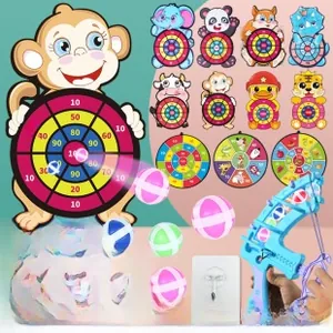 Cartoon animal dart board set with sticky balls and launcher for kids indoor play