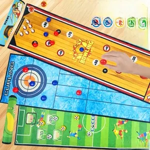 Portable 3-in-1 tabletop sports game mat set with bowling, curling and soccer for kids