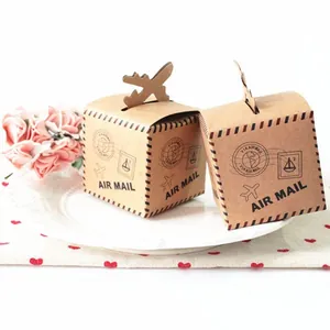 Vintage air mail kraft gift box with airplane closure for wedding candy and favors