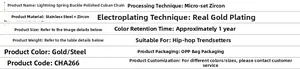Specifications for stainless steel lightning bolt Cuban chain with micro-set zircon details