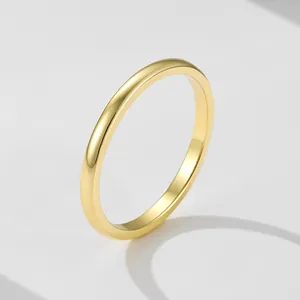 Anello a Fascia in Argento Sterling 925 Placcato Oro Minimalista per Donna Classico Europeo Lucidato Sottile Cerchio Gioielli