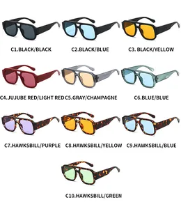 Detailed matrix view of vintage thick-frame sunglasses in various colors with double bridge