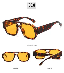 Multi-angle view of double-bridge tortoise shell sunglasses with vibrant orange lenses