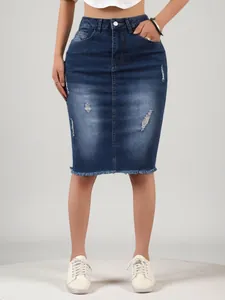 Gonna Midi In Denim A Vita Alta Da Donna Con Dettagli Strappati Sexy Gonna A Matita Aderente Con Orlo Sfilacciato Casual Moda