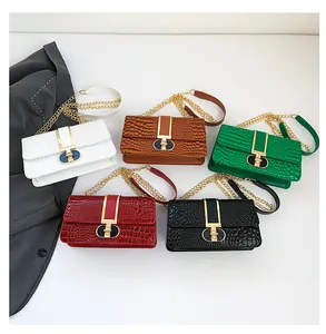 Fünf Farben Vintage Schultertaschen mit Krokodilmuster und goldenem T-Verschluss Detail