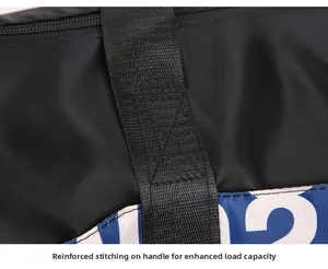 Close-up of reinforced cross-stitched handles on a durable large-capacity tote bag