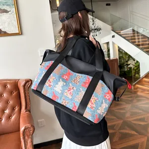 Bolso Tote de Gran Capacidad para Mujer en Tela Oxford Estampado de Alfabeto Bolso de Viaje Impermeable Bolso de Hombro Fitness Multiusos