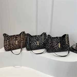 Sac à Épaule Léopard pour Femmes Sac Sous le Bras en Cuir Synthétique Avec Fermoir Métallique Doré Sac à Main Décontracté