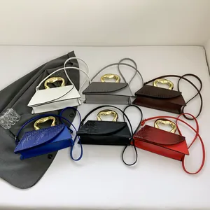 Structured faux crocodile leather handbags with unique metal handles in six colors