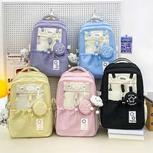 Minimalist high-capacity student backpacks in purple blue yellow pink and black