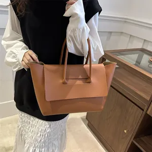 Large Capacity PU Leather Tote Bag For Women 2024 New Fashion Retro Commuter Handbag Minimalist Daily Shoulder Bag Office Work Bag