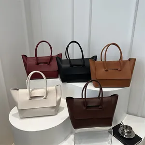Minimalist large leather tote bags in five colors with unique hollow buckle design