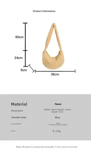 Detailed dimensions of the soft faux fur cream hobo bag with size markings and specs