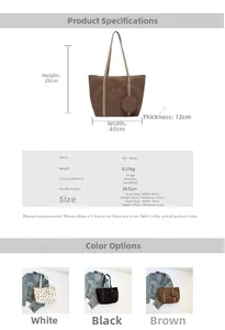 Size specifications and material parameters for the fashion large capacity PU tote bag