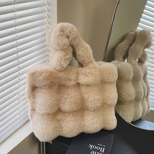 Damen Winter Mode Plüsch Tragetasche Weich Kunstpelz Schultertasche Große Kapazität Gesteppte Bubble Handtasche Für Den Alltag