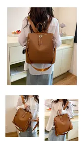 Brauner PU-Lederrucksack mit goldenen Reißverschlüssen und abnehmbarem Schultergurt