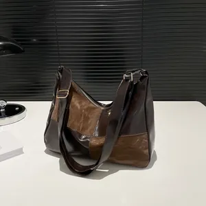Retro PU Leather Contrast Color Stitching Tote Bag Large Capacity Underarm Shoulder Bag For Women Daily Commuting Handbag