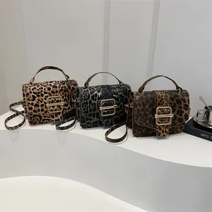 Borsa A Tracolla Leopardata Da Donna Vintage In Pelle PU Con Fibbia In Metallo Dorato Manico Superiore Quadrato Alla Moda