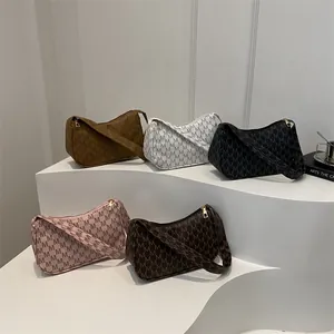 Vintage Women Monogram M Letter Underarm Bag PU Leather Minimalist Shoulder Bag Fashion Crescent Hobo Bag Casual Handbag