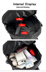 Vista dettagliata dell'interno dello zaino in nylon con scomparti per accessori