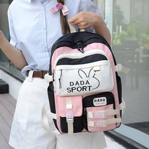 Women Color Block School Backpack Lightweight Oxford Cloth Burden Reducing Bookbag For Middle School Students Girls Casual Bag