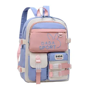 Cute contrast color school backpack for girls with multiple pockets and durable straps