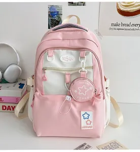 Schulrucksack in Rosa und Creme mit Mini-Stern-Tasche und vielen Reißverschlussfächern