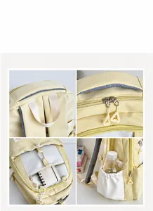 Detailansicht von verstärktem Griff, Reißverschlüssen und Mehrfachtaschen des Rucksacks