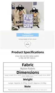 Size chart showing nylon drawstring backpack dimensions for large and small versions