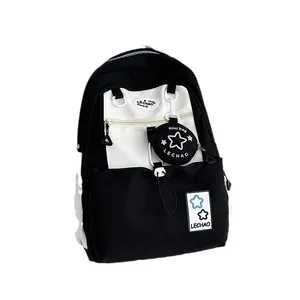 Schwarz-weißer Nylon-Rucksack mit großem Fassungsvermögen und kleiner Zubehörtasche