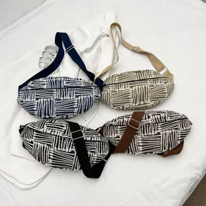 Women Geometric Striped Nylon Chest Bag Ethnic Style Crossbody Fanny Pack Casual Travel Shoulder Waist Bag