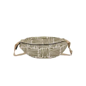 Marsupio in tela stile etnico verde oliva e beige con tracolla regolabile in nylon