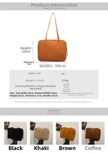 Detailed sizing chart and specifications for the minimalist PU leather shoulder handbag
