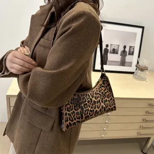 Leopard print underarm shoulder bag for women with minimalist retro aesthetic