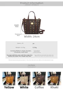 Detailed view of monogram bucket bag dimensions with retro leather texture and size charts