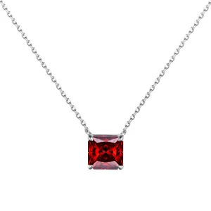 Collier avec pendentif moissanite rouge taille princesse 3CT en argent 925 massif