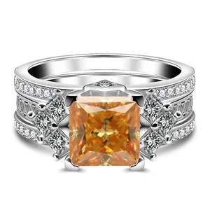 Lussuoso Set di Anelli in Argento Sterling 925 con Moissanite Colorata Taglio Princess 3 Carati per Donna Gioielli Geometrici per Matrimonio