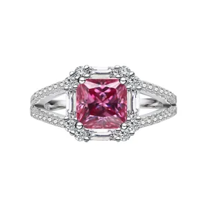 Δαχτυλίδι με ροζ μωασσανίτη 2 καρατίων princess cut σε ασήμι S925 με διπλό στέλεχος