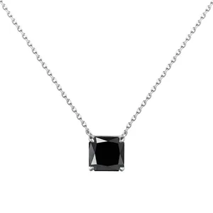 Élégant collier moissanite noire 3CT coupe princesse en argent sterling 925 minimaliste