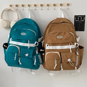 Large Capacity Nylon School Backpack For High College Students Multi Pocket Japanese Style Casual Travel Bookbag With Pendant