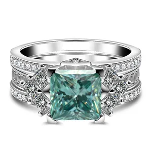 Set nuziale moissanite taglio princess in argento S925 con certificato GRA