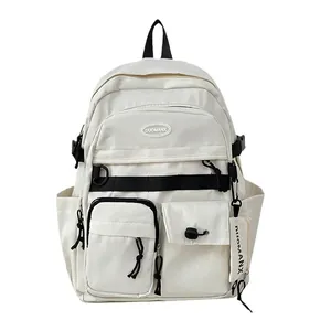 Minimalist cream white high capacity student backpack with multi-functional compartments