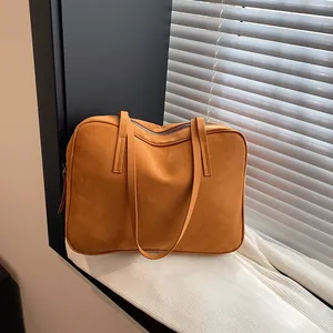 Vintage Frosted PU Leather Shoulder Bag For Women Large Capacity Square Tote Handbag For Daily Commuter Streetwear
