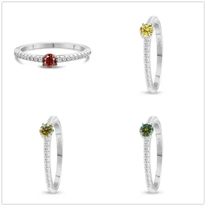 Luxe 925 Sterling Zilveren Moissanite Ring Vrouwen Ronde Slijpvorm Vier Klauw Pavézetting Bruiloft Verloving Sieraden Ring