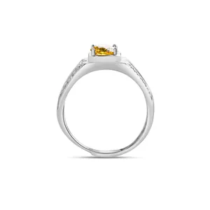Anillo de plata 925 para hombre con moissanita amarilla cuadrada y banda ajustable