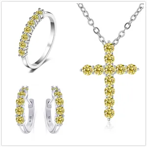 2.8CT gelber Moissanit-Schmuckset aus S925 Sterlingsilber mit Ring, Ohrringen und Halskette