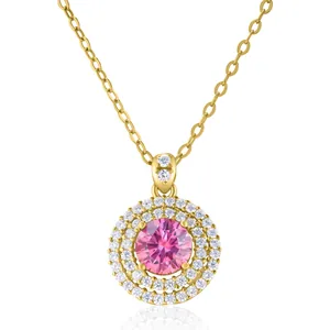 Luxury Moissanite Pendant Necklace 925 Sterling Silver Round Brilliant Double Halo Gold Plated Jewelry Women Wedding Party With GRA Certificate